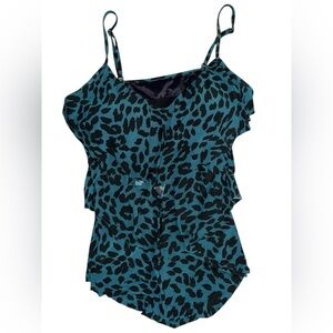 Magicsuit Wild Child Rita Tankini Swim Top Teal Black Leopard Womens Size US 14